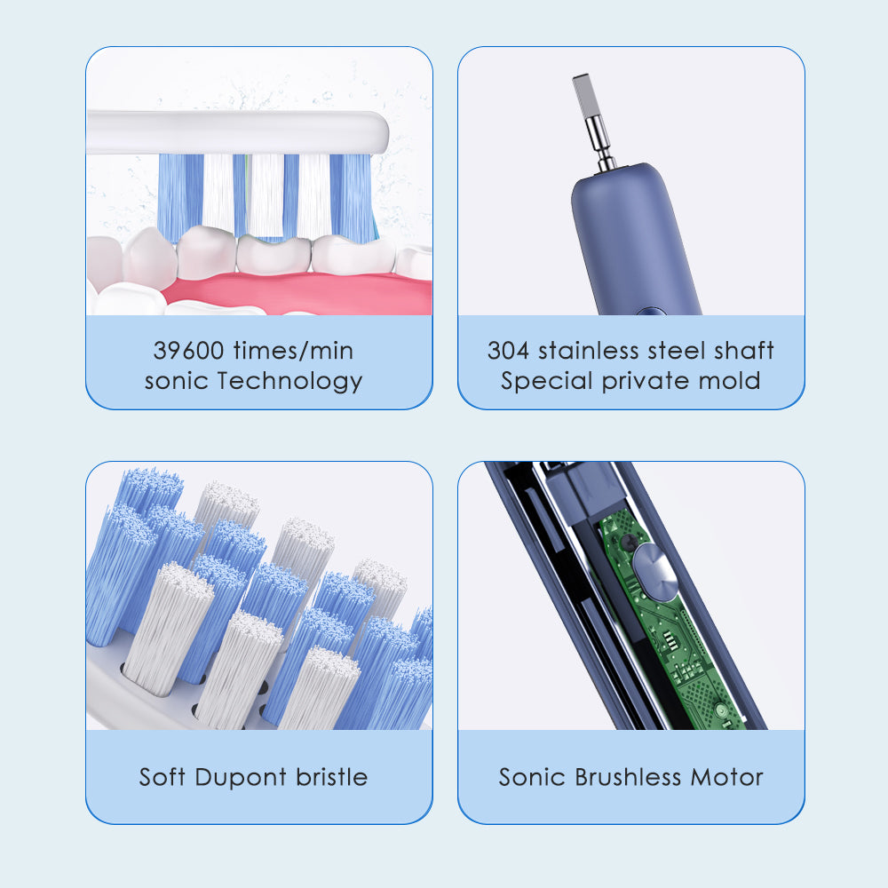 Nicefeel Sonic Electric Toothbrush for Adults,4 Modes High Intensity Cleaning , 4 Brush Heads Wireless Charge & Travel Case