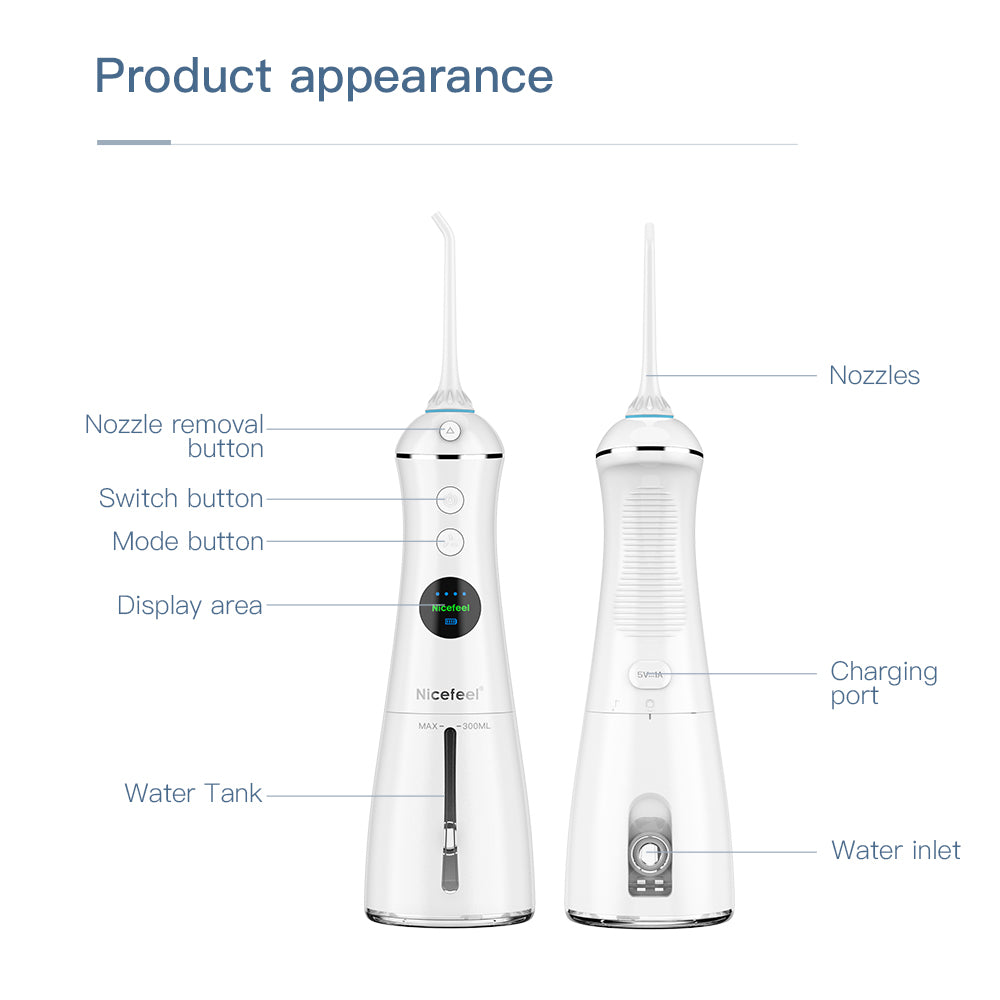 Nicefeel FC1596 White Portable Water Flosser Cordless Dental Cleaner Irrigator